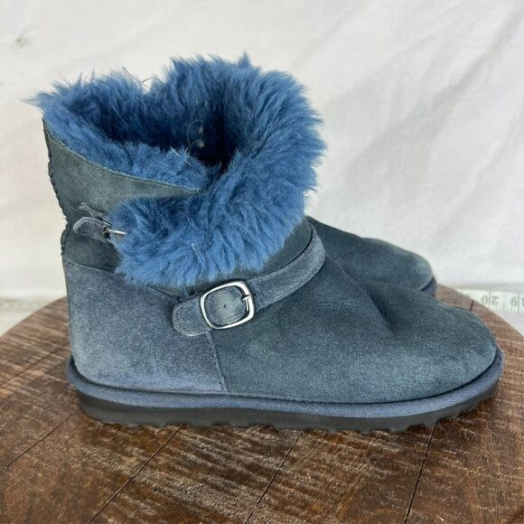 Kirkland Signature Boots Kids Girls 2 Blue Suede Wool Shearling Buckle Winter - Picture 3 of 11